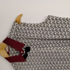 Zebra Print Sleeveless Blouse with Burgundy Collar